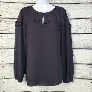 Banana Republic Women’s Black Long Sleeve Blouse Medium Ruffle Detail Keyhole